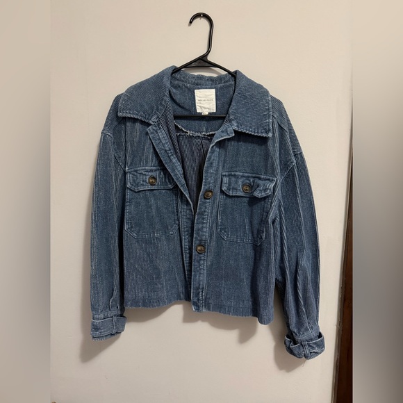 Avec Les Filles Jackets & Blazers - Avec Les Filles Dusty Blue Corduroy Cropped Jacket